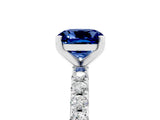 White gold Cushion Cut Blue Sapphire Solitaire Pavé Band with Four-Prong Setting_5