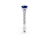 White gold Cushion Cut Blue Sapphire Solitaire Pavé Engagement Ring with Round Band and Prong Setting_14