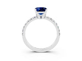 White gold Cushion Cut Blue Sapphire Solitaire Pavé Engagement Ring with Round Band and Prong Setting_15