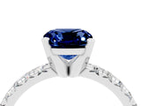 White gold Cushion Cut Blue Sapphire Solitaire Pavé Engagement Ring with Round Band and Prong Setting_16
