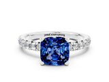 White gold Cushion Cut Blue Sapphire Solitaire Pavé Engagement Ring with Round Band and Prong Setting_90