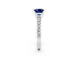 White gold Cushion Cut Blue Sapphire Solitaire Pavé Engagement Ring with Round Band and Prong Setting_92