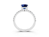 White gold Cushion Cut Blue Sapphire Solitaire Pavé Engagement Ring with Round Band and Prong Setting_93
