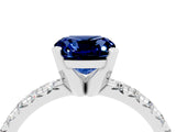White gold Cushion Cut Blue Sapphire Solitaire Pavé Engagement Ring with Round Band and Prong Setting_94