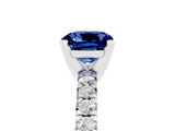 White gold Cushion Cut Blue Sapphire Solitaire Pavé Engagement Ring with Round Band and Prong Setting_95