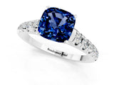 White gold Cushion Cut Blue Sapphire Solitaire Ring with Cathedral Setting and Pavé Band_1