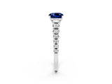 White gold Cushion Cut Blue Sapphire Solitaire Ring with Cathedral Setting and Pavé Band_2