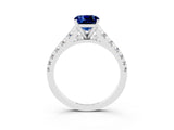 White gold Cushion Cut Blue Sapphire Solitaire Ring with Cathedral Setting and Pavé Band_3