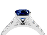 White gold Cushion Cut Blue Sapphire Solitaire Ring with Cathedral Setting and Pavé Band_4
