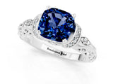 White gold Cushion Cut Blue Sapphire Solitaire Ring with Filigree Band and Four-Prong Setting_25