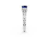 White gold Cushion Cut Blue Sapphire Solitaire Ring with Filigree Band and Four-Prong Setting_26