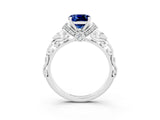 White gold Cushion Cut Blue Sapphire Solitaire Ring with Filigree Band and Four-Prong Setting_27