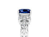White gold Cushion Cut Blue Sapphire Solitaire Ring with Filigree Band and Four-Prong Setting_29