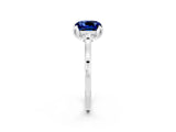 White gold Cushion Cut Blue Sapphire Solitaire Ring with Flower Prong Setting and Classic Band_14