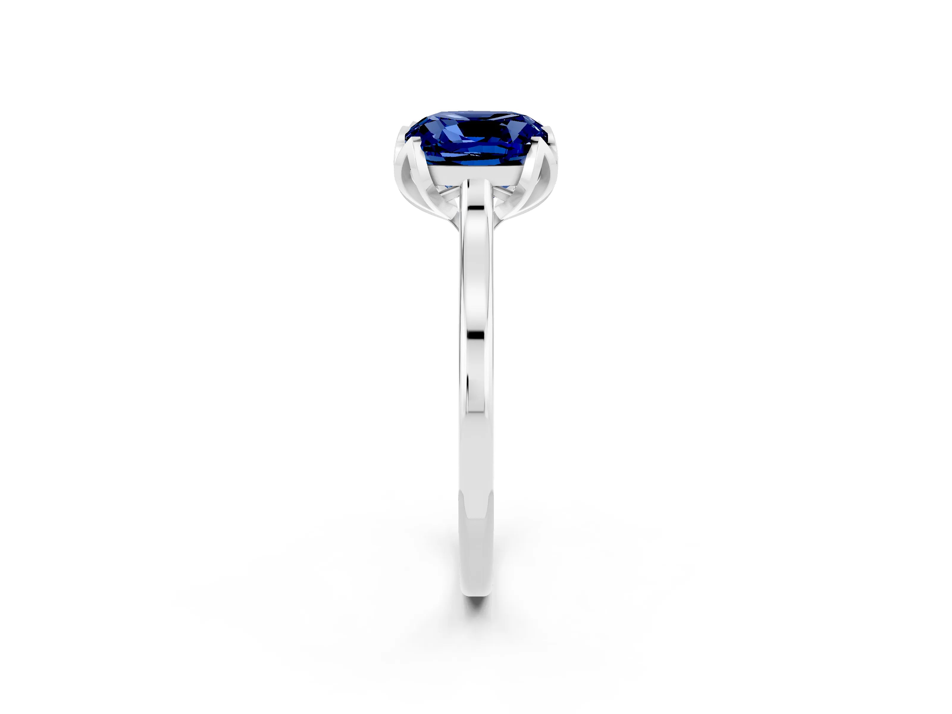 White gold Cushion Cut Blue Sapphire Solitaire Ring with Flower Prong Setting and Classic Band_14