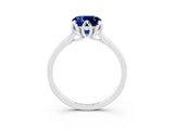 White gold Cushion Cut Blue Sapphire Solitaire Ring with Flower Prong Setting and Classic Band_15