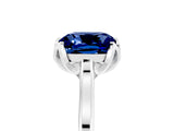 White gold Cushion Cut Blue Sapphire Solitaire Ring with Flower Prong Setting and Classic Band_17