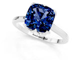 White gold Cushion Cut Blue Sapphire Solitaire Ring with Flower Prong Setting and Classic Band_73