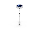White gold Cushion Cut Blue Sapphire Solitaire Ring with Flower Prong Setting and Classic Band_74