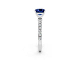 White gold Cushion Cut Blue Sapphire Solitaire Ring with Pavé Accents and Four-Prong Setting_2