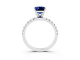 White gold Cushion Cut Blue Sapphire Solitaire Ring with Pavé Accents and Four-Prong Setting_3