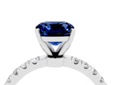 White gold Cushion Cut Blue Sapphire Solitaire Ring with Pavé Accents and Four-Prong Setting_4