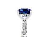 White gold Cushion Cut Blue Sapphire Solitaire Ring with Pavé Band and Four-Prong Setting_17