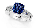 White gold Cushion Cut Blue Sapphire Solitaire Ring with Pavé and Channel Set Band_1