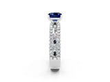 White gold Cushion Cut Blue Sapphire Solitaire Ring with Pavé and Channel Set Band_2