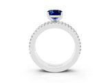 White gold Cushion Cut Blue Sapphire Solitaire Ring with Pavé and Channel Set Band_3