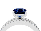 White gold Cushion Cut Blue Sapphire Solitaire Ring with Pavé and Channel Set Band_4