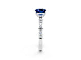 White gold Cushion Cut Blue Sapphire Solitaire Ring with Pave Band and Four Prong Setting_26