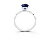 White gold Cushion Cut Blue Sapphire Solitaire Ring with Pave Band and Four Prong Setting_27