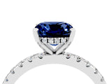 White gold Cushion Cut Blue Sapphire Solitaire Ring with Round  Pavé Band and Four-Prong Setting_64