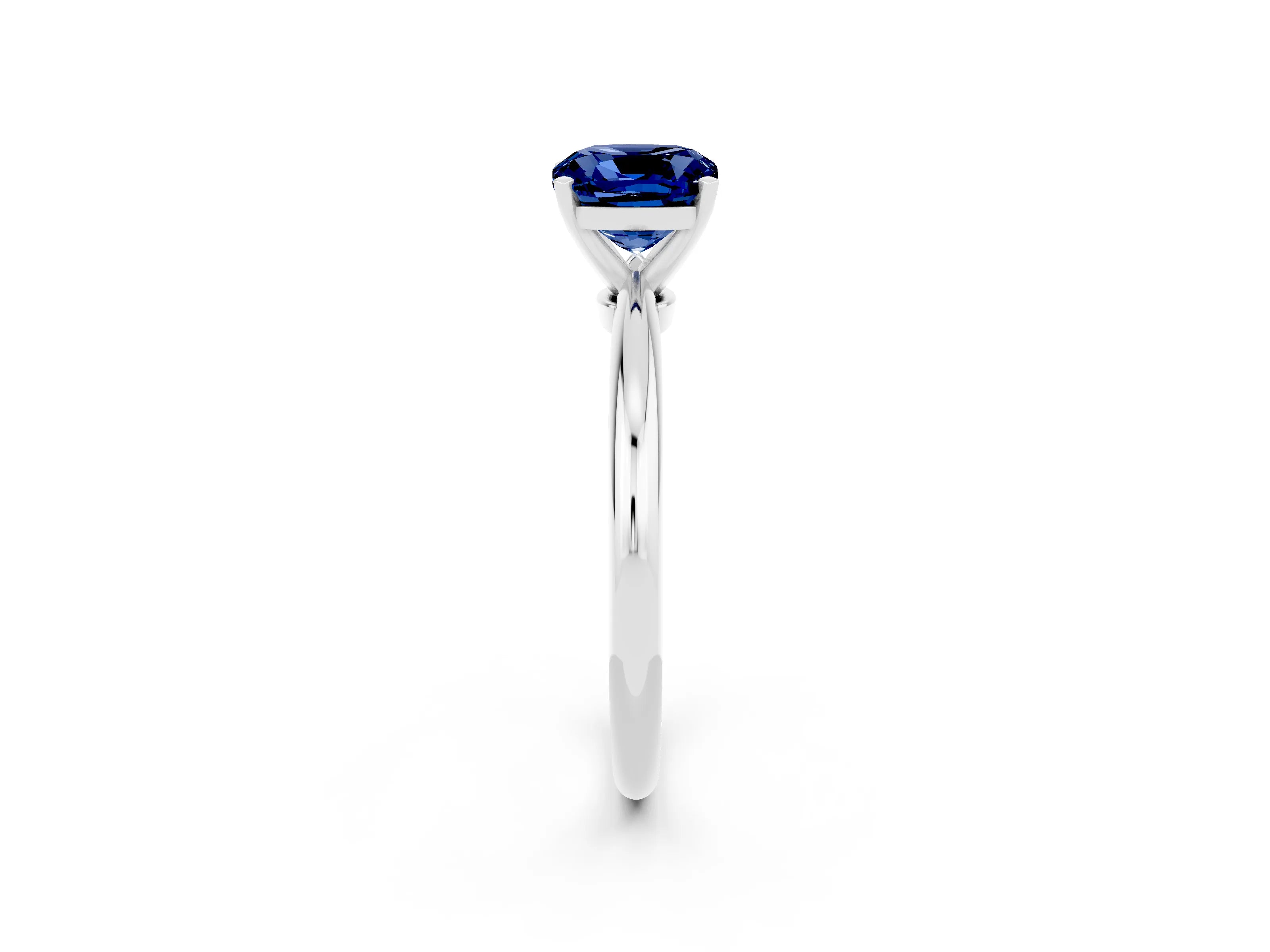 White gold Cushion Cut Blue Sapphire Solitaire Ring with Six-Prong Setting and Classic Band_14