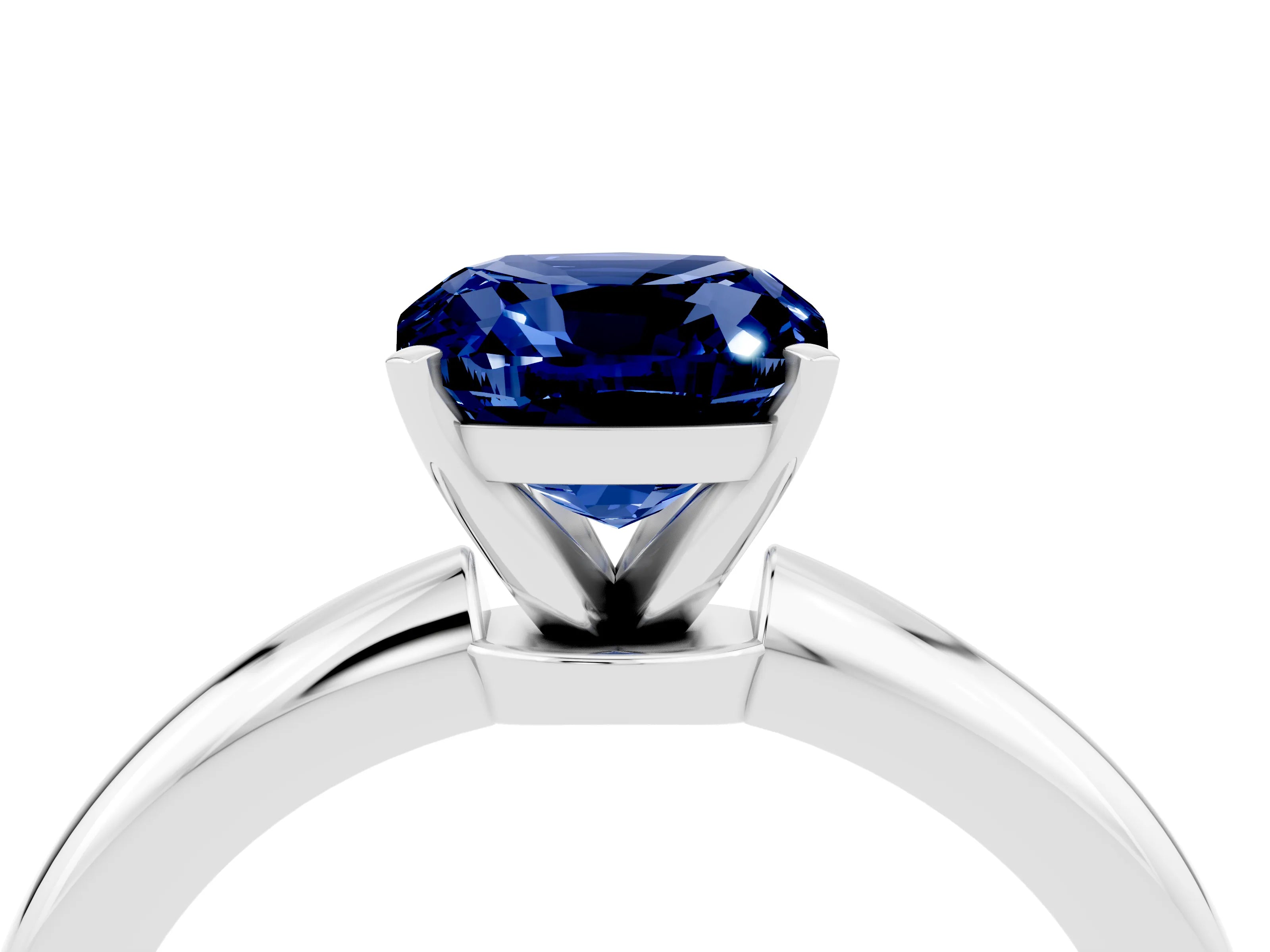 White gold Cushion Cut Blue Sapphire Solitaire Ring with Six-Prong Setting and Classic Band_28