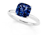 White gold Cushion Cut Blue Sapphire Solitaire Ring with Thin Band and Four-Prong Setting_1
