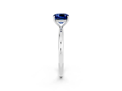 White gold Cushion Cut Blue Sapphire Solitaire Ring with Thin Band and Four-Prong Setting_2