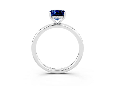 White gold Cushion Cut Blue Sapphire Solitaire Ring with Thin Band and Four-Prong Setting_3