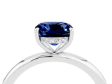White gold Cushion Cut Blue Sapphire Solitaire Ring with Thin Band and Four-Prong Setting_4