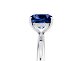White gold Cushion Cut Blue Sapphire Solitaire Ring with Thin Band and Four-Prong Setting_5
