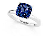 White gold Cushion Cut Blue Sapphire Solitaire Ring with Thin Band and Prong Setting_13