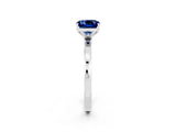 White gold Cushion Cut Blue Sapphire Solitaire Ring with Thin Band and Prong Setting_14