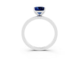 White gold Cushion Cut Blue Sapphire Solitaire Ring with Thin Band and Prong Setting_15