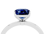 White gold Cushion Cut Blue Sapphire Solitaire Ring with Thin Band and Prong Setting_16