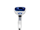 White gold Cushion Cut Blue Sapphire Solitaire Ring with Thin Band and Prong Setting_17