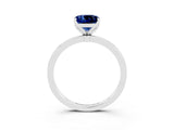 White gold Cushion Cut Blue Sapphire Solitaire Ring with Thin Band and Prong Setting_39