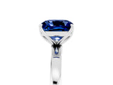 White gold Cushion Cut Blue Sapphire Solitaire Ring with Thin Band and Prong Setting_41