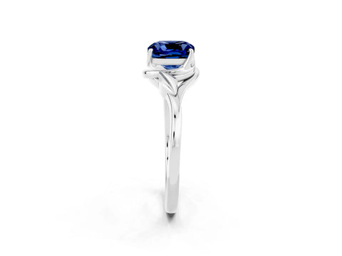 White gold Cushion Cut Blue Sapphire Solitaire Ring with Twist Band and Four-Prong Setting_14