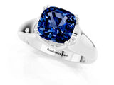 White gold Cushion Cut Blue Sapphire Solitaire Ring with Wide Band and Prong Setting_1